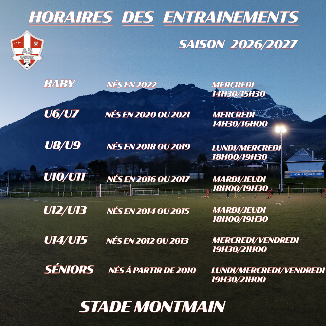 Horaires des entrainements - association sportive ugne - football - formation